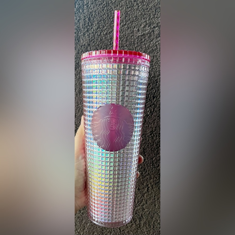 New Pink Grid Starbucks Cup